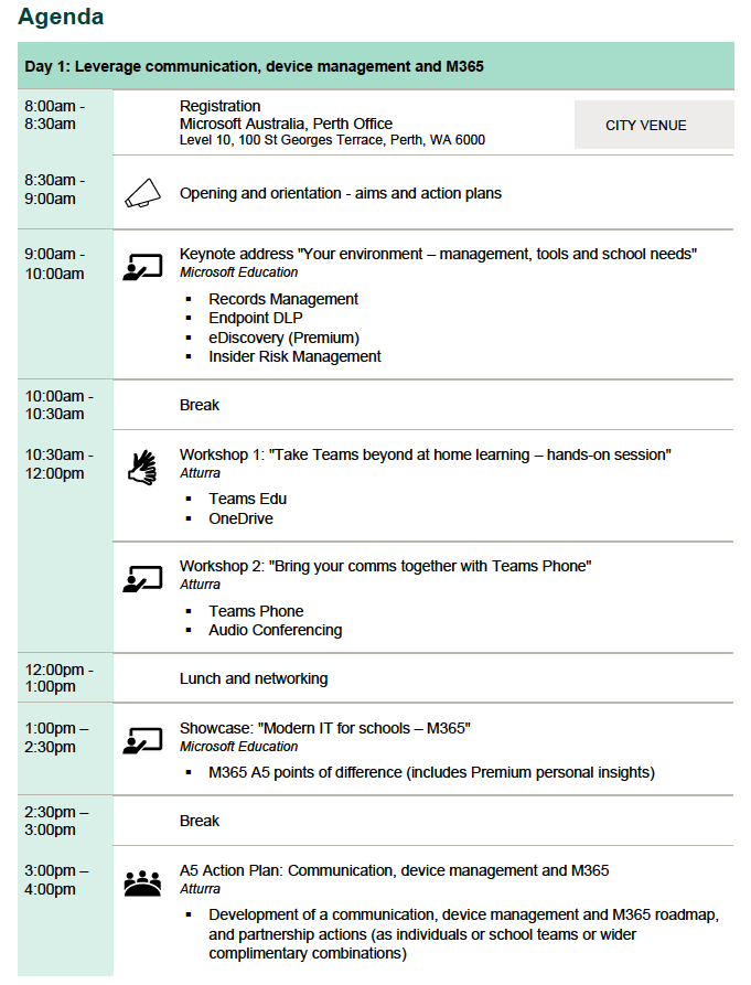 MS Day 1 agenda