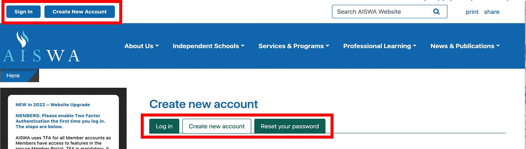 account tabs